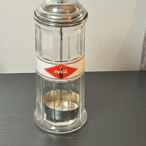 Coca Cola Glass Straw Holder with Silver Top